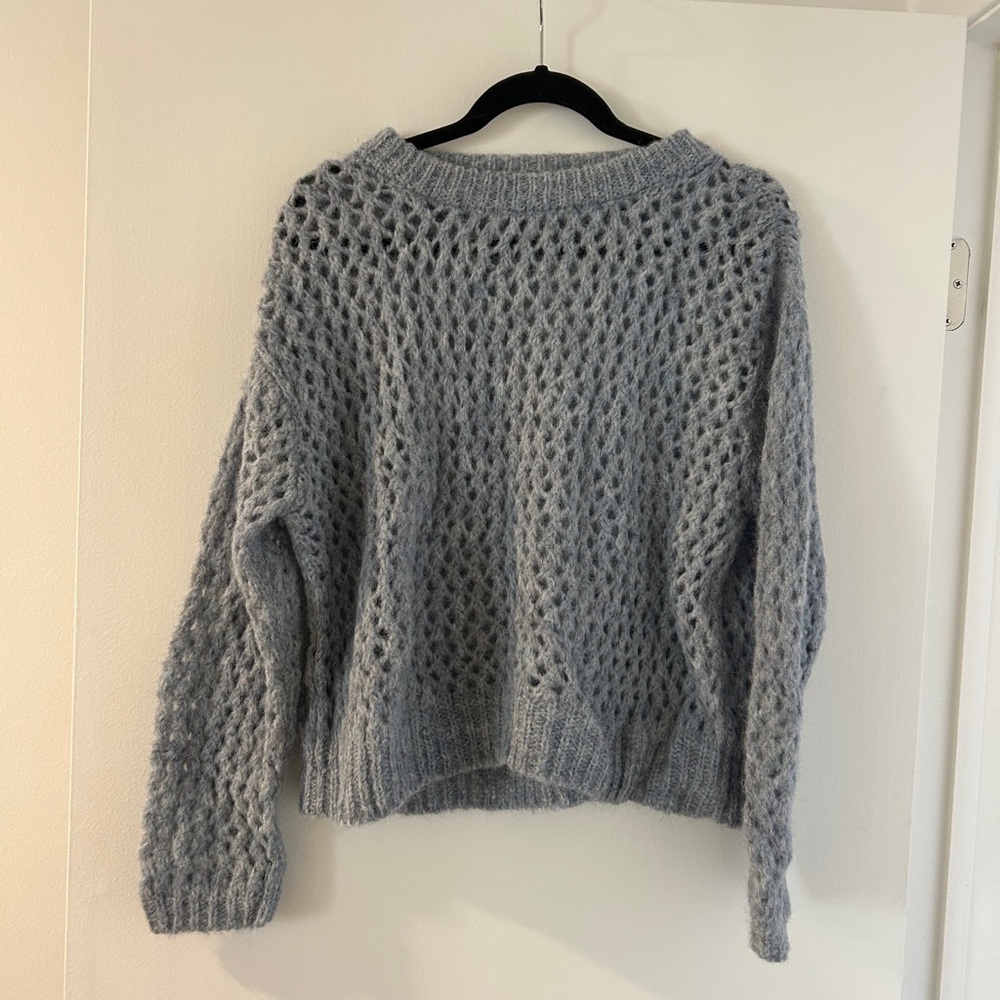 Lilla P Alpaca Light Blue Open-Knit Sweater